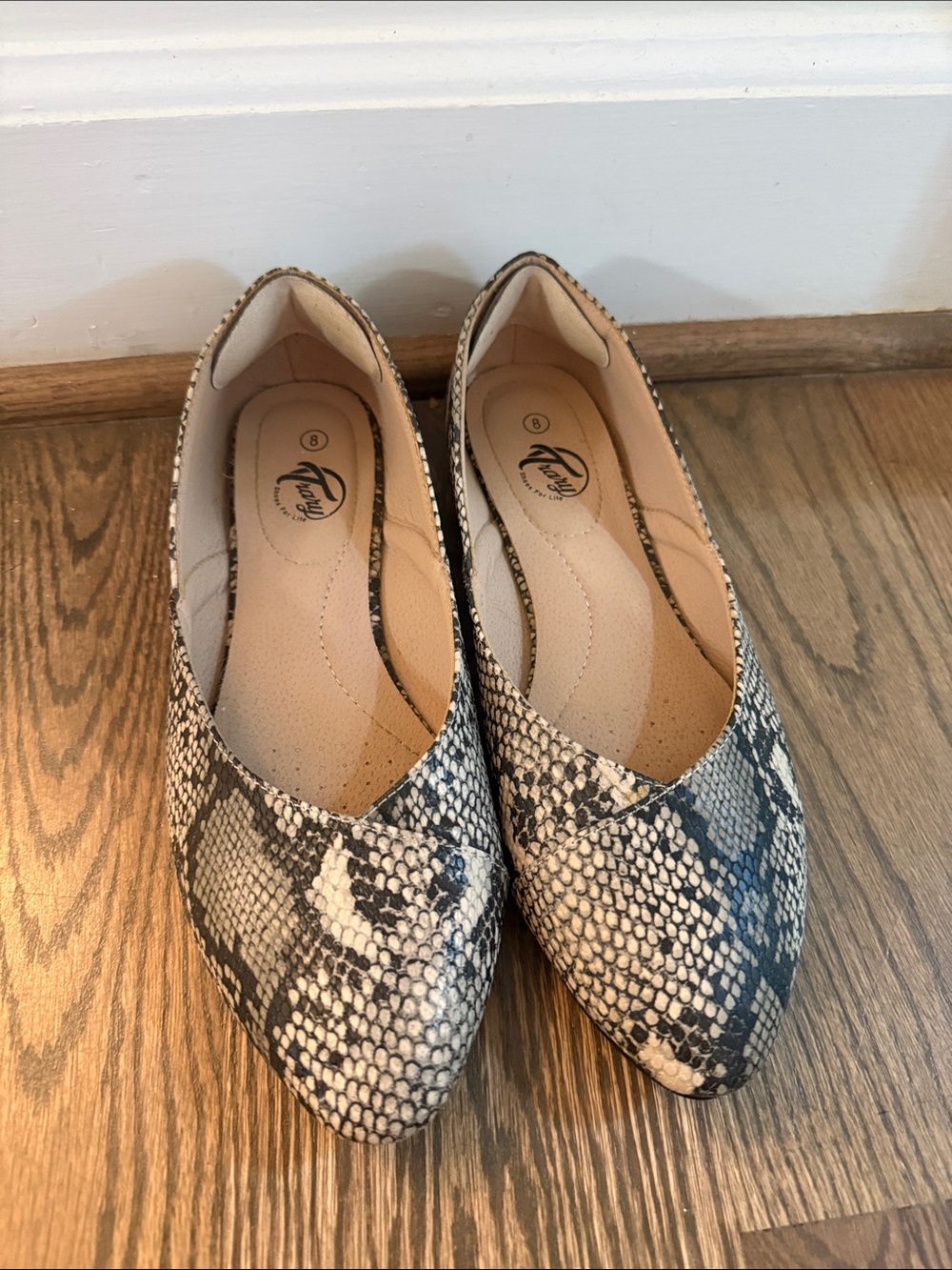 Roxy Snake-Print Pointed Toe Flats - Beige and Black